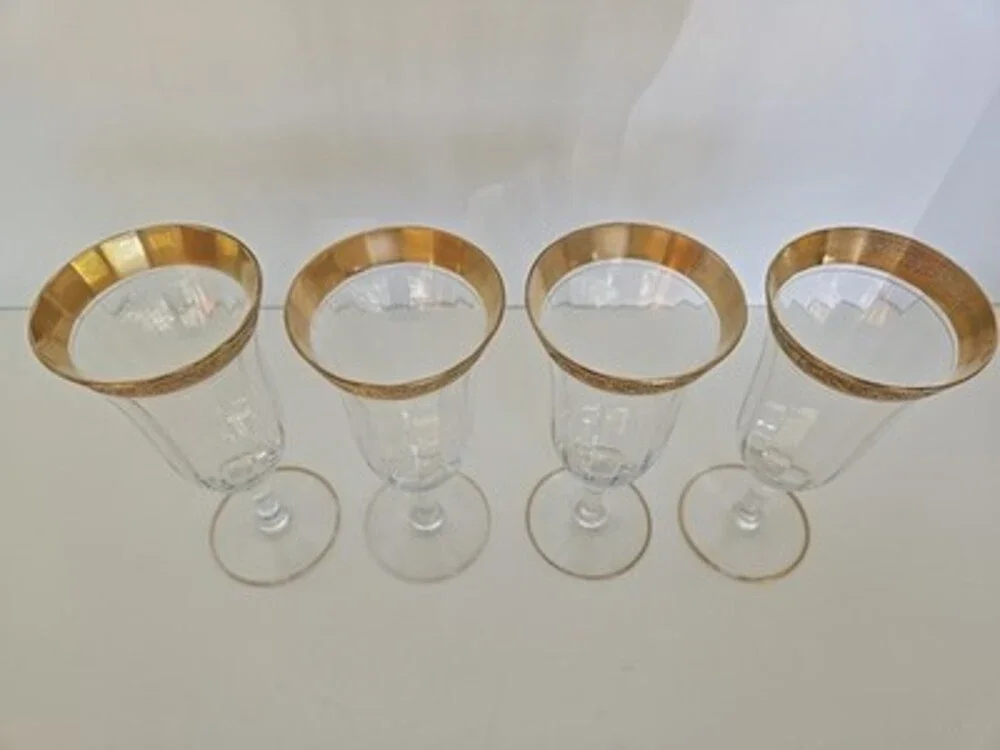 Champagne Flute Gold Rim Tiffin Franciscan Vintage Ramble Rose Valencia - 4